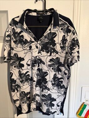 A/X Armani Exchange Men’s Black & White Floral-Print Polo